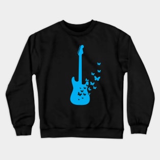 S-Style Electric Guitar Silhouette Turning Into Butterflies Blue Crewneck Sweatshirt